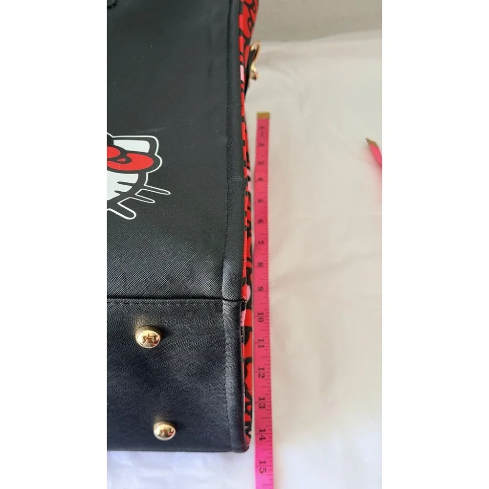 Hello Kitty 3 Piece Bag Set Tote Cosmetic Pouch Crossbody Purse Black Red Sanrio